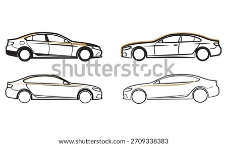 Car Outline Vector Set – Minimal Luxury Sedan Line Art Illustrations