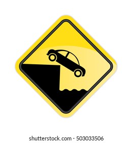 Car over cliff danger Sign. Vector
