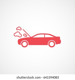 Car With Overheat Hood Red Flat Icon On White Background