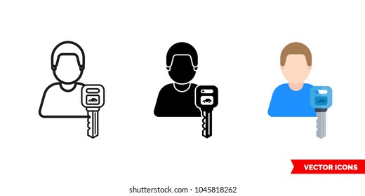 Car owner icon of 3 types: color, black and white, outline. Isolated vector sign symbol.