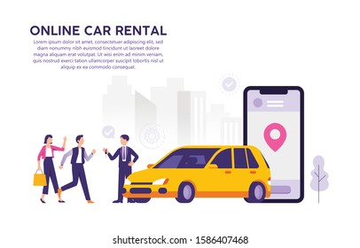 car owners meet in person and hand over keys with consumers who will borrow cars, rent a car online makes it easy for consumers and owners, concept of online car rental