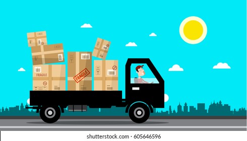 Warehouse Building Facade Truck Forklift Truck Stock Vector (royalty 