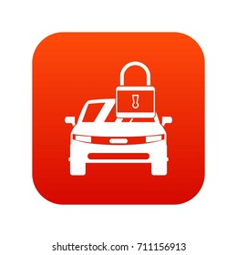 Car with padlock icon digital red for any design isolated on white vector illustration