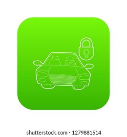 Car and padlock icon green vector isolated on white background
