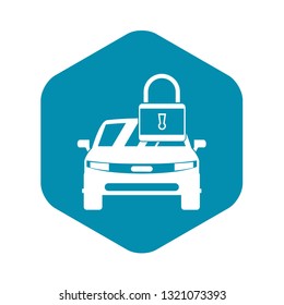 Car with padlock icon in simple style isolated on white background