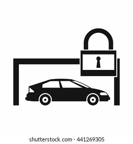 Car and padlock icon in simple style isolated on white background