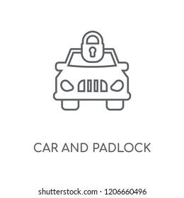 Car and Padlock linear icon. Car and Padlock concept stroke symbol design. Thin graphic elements vector illustration, outline pattern on a white background, eps 10.