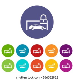 Car and padlock set icons in different colors isolated on white background