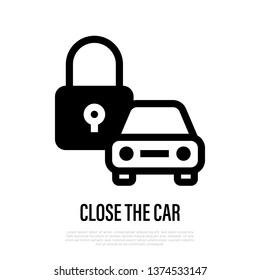 Car padlock thin line icon. Closed car. Vector illustration.