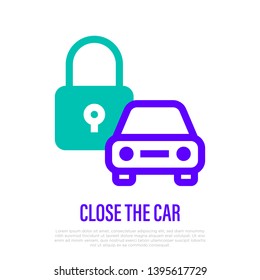 Car padlock thin line icon. Closed car. Vector illustration.