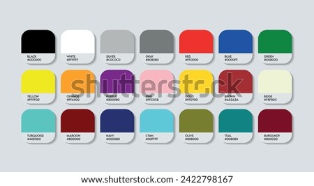 Car Paint Color Palette, Vehicle Color Guide Palette with Color Names. Paint RGB HEX codes and Names. Metal Tinkering Colors Palette Vector, iron, and vehicle body colors, Fashion Trend Color Palette