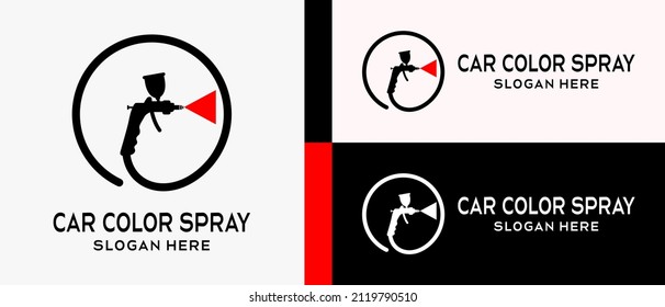 Design-Vorlage für Autolack-Logo. Lackspritzpistole Silhouette mit kreativem Konzept im Kreis. Premium-Vektorgrafik