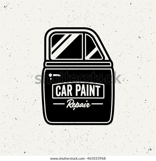 Car paint
repair logo. Retro style sign. Car
door.