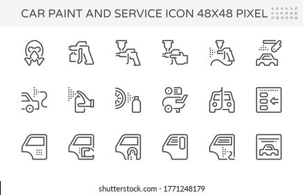 Car Paint And Repair Service Vector Icon Set Design, 48X48 Pixel Perfect And Editable Stroke.