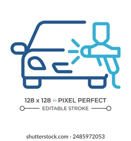 Auto malen zwei Farblinien Symbol. Fahrzeugwartungsdienst. Automatische Wiederherstellung. Auto- und Sprühfarbe zweifarbig Umrisssymbol. Lineares Zweiton-Piktogramm. Einzeldarstellung. Bearbeitbarer Strich