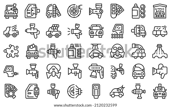 Car painting icons set outline vector. Spray garage.\
Machine mask