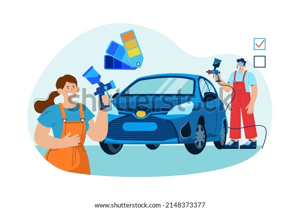 Car Painting Illustration concept. Flat\
illustration isolated on white\
background