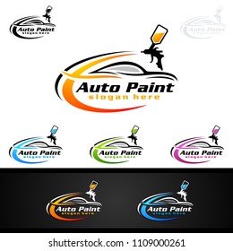 car painting logo with spray gun and Unique Colorful Vehicle Concept