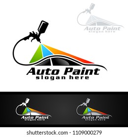 Car Painting Logo With Spray Gun And Unique Colorful Vehicle Concept