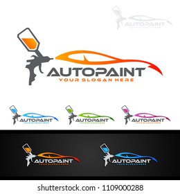 Car Painting Logo With Spray Gun And Unique Colorful Vehicle Concept