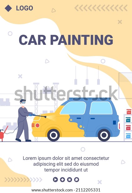 Car Painting Machine Flyer Template Flat Illustration\
Editable of Square Background Suitable for Social media or Web\
Internet Ads