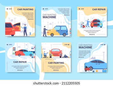 Car Painting Machine Post Template Flat Illustration Editable of Square Background Suitable for Social media or Web Internet Ads