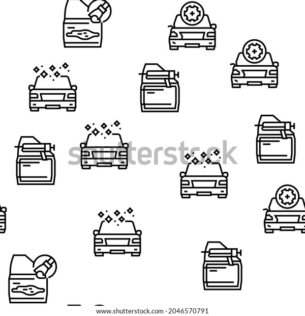 Car Painting Service Vector Seamless Pattern\
Thin Line Illustration