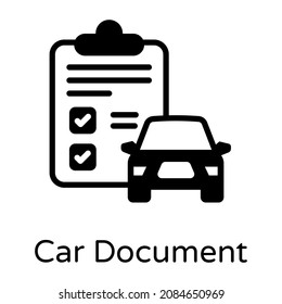 Car with paper, solid icon of car document 