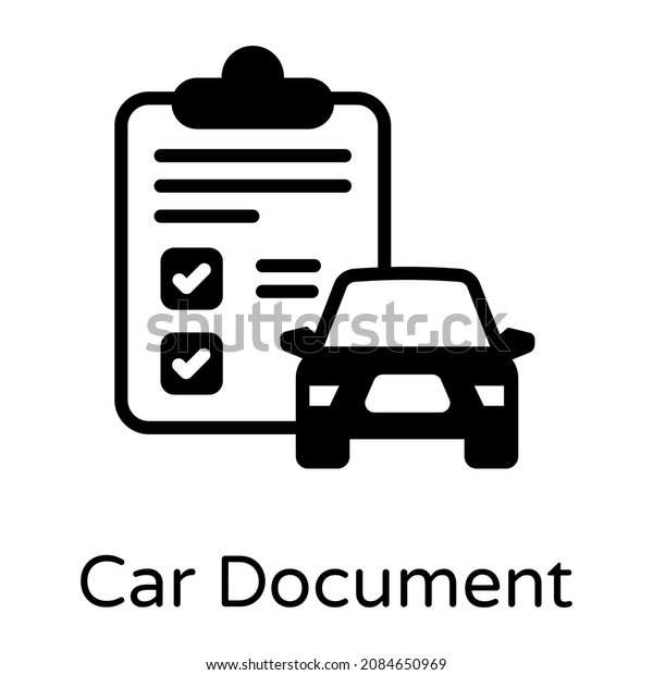 Car with paper,\
solid icon of car document\
