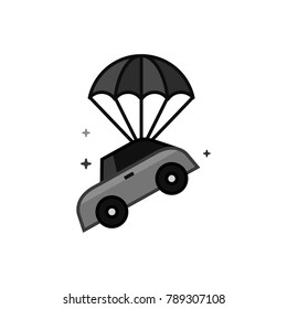 Car parachute icon in flat outlined grayscale style. Vector illustration.
