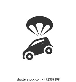 Car parachute icon in single color. Insurance protection investment transportation