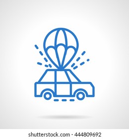 Car with a parachute. Transportation and delivery of vehicles. Sale services, insurance. Creative surprise. Line vector icon