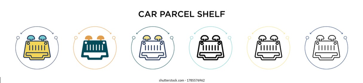 Car parcel shelf icon in filled, thin line, outline and stroke style. Vector illustration of two colored and black car parcel shelf vector icons design can be used for mobile, ui, web