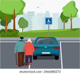 A car park designed for a disabled driver or people with disabilities. Vector illustration.