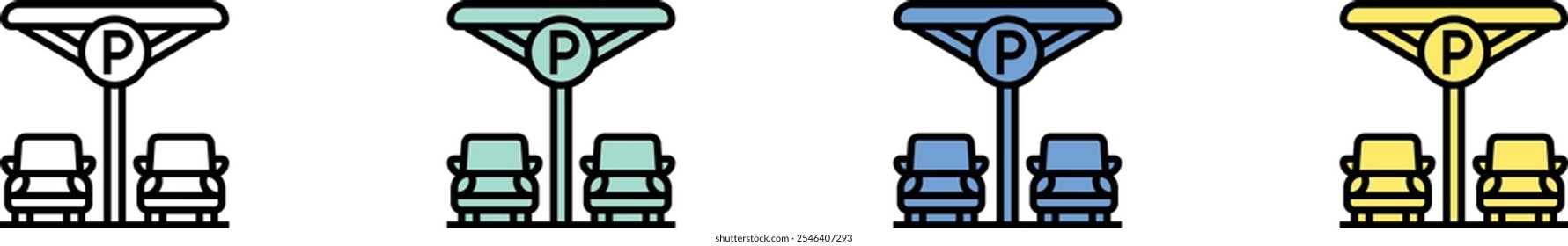 car park icon. Outline, Green, Blue and Yellow Style Design Isolated On White Background