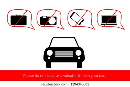 Car park icon, Please Do Not Leave Any Valuable Item In Your Car