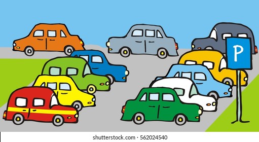 car park, parking lot, vector icon, hand drawn
