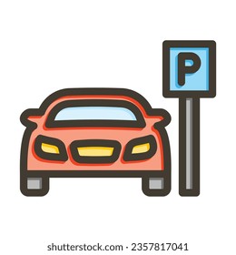 Icono De Colores Llenos De La Línea Espesa Del Vector De Aparcamiento Para Uso Personal Y Comercial.
