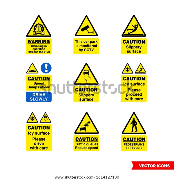 Car Park Warning Signs Icon Set Stock Vector (Royalty Free) 1614127180 ...