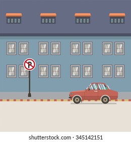 Car Parked Beside Pedestrian Vector Illustration