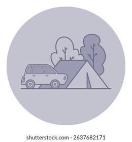 Car parked next to tent, set in natural landscape with trees. Ideal for outdoor enthusiasts seeking adventure in natures tranquility. Camping getaway concept