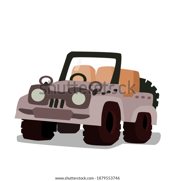 A car parked on a white\
background.Vector illustration isolated on white background.Offroad\
car.Cute design for t shirt print, icon, logo, label, patch or\
sticker.