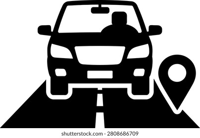 Car parked at parking spot with location pin icon