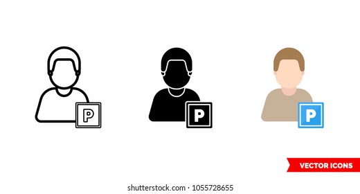 Car parker icon of 3 types: color, black and white, outline. Isolated vector sign symbol.