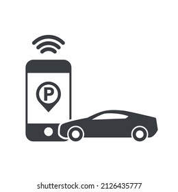 Car parking app icon, smart gps car application, map park location in phone, editable stroke vector illustration
