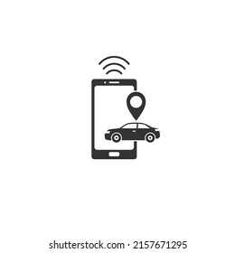 Car parking app icon, smart gps car application, map park location in phone, editable stroke vector illustration flat sign