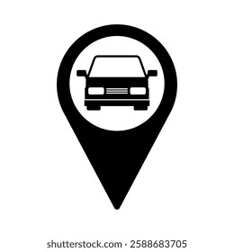 Car Parking Area vector symbol, Isolated Black Transportation Parking Icon, Trraffic sign, Road illustration and Automobil Clip art, Pictogram in Modern Minimal style, Editable