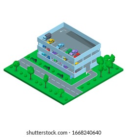 Camión Parking Construcción Concepto 3d Arquitectura Vista Iométrica Construcción para juego en blanco. Ilustración del vector