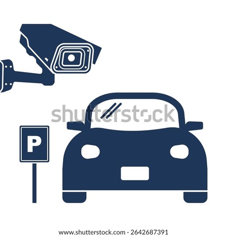 Car parking with cctv. Secure parking sign graphic design illustration 