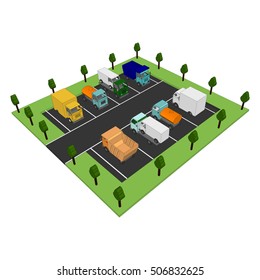 Car Parking lot concept 3d isometric.  Transport set  icon infographic element . Vector Illustration.
